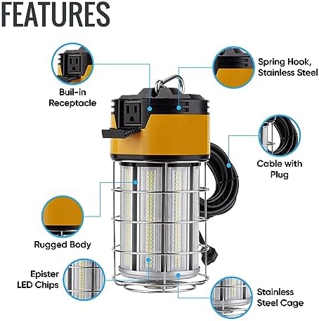 LEDMyplace 100W LED Temporary Work Light, 12000 Lumens, 6500K Daylight White, 5ft Cord US Plug, IP64 Waterproof, Portable Hanging Construction Lights for Workshop Mine Job Site for Outdoor - Image 3