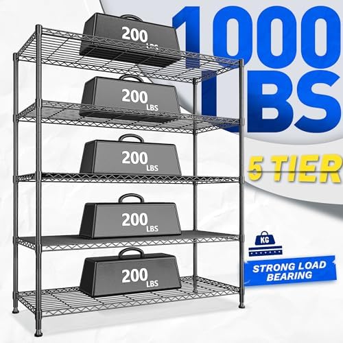 DurayLoly 45"W Heavy Duty 5-Tier 1000LBS Storage Shelves, Adjustable, Black - Image 4