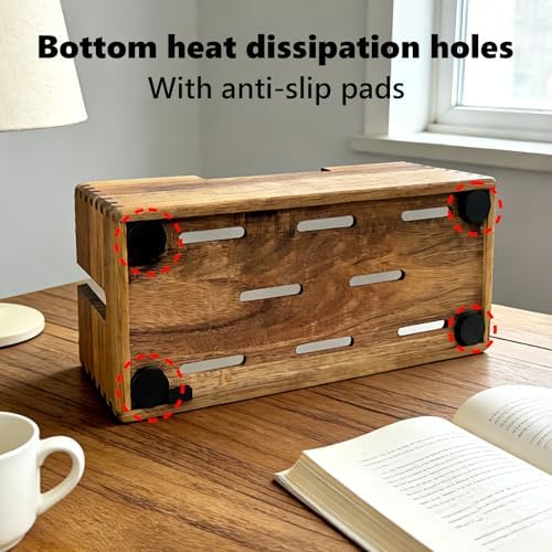 Acacia Wood Cable Management Box, Wooden Cord Hider Organizer for Power Strip, Desk/Floor/TV Wire Storage, Under Desk Cable Organizer for Home Office - Image 4