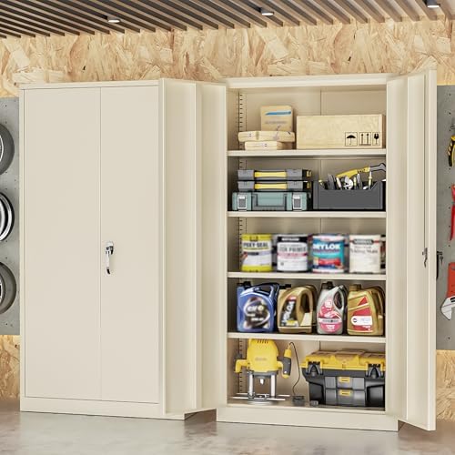 INTERGREAT Metal Storage Cabinet, 72” H Storage Cabinet with 2 Doors and 4 Adjustable Shelves for Office, Home, Garage, Pantry (Assembly Required, Grey) - Image 2