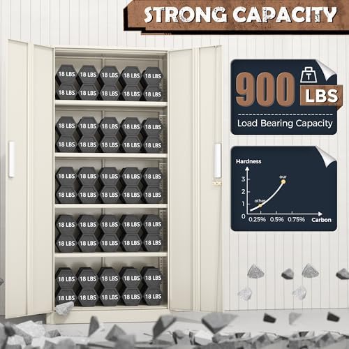 INTERGREAT Metal Lockable Storage Cabinet, 72” Storage Cabinet with 2 Doors and 4 Adjustable Shelves for Office, Home, Garage, Pantry (Assembly Required, Gray) - Image 6