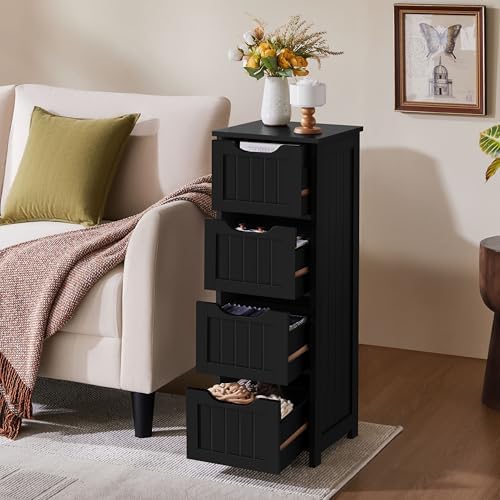Yaheetech Bathroom Storage Cabinet, 12" W Slim 4-Drawer Design, Black - Image 4