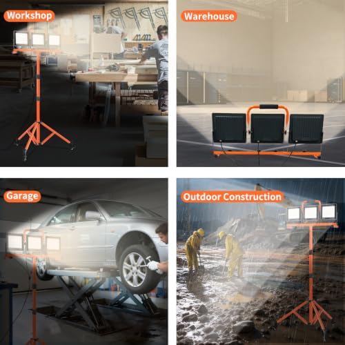 30000LM LED Work Light with Stand and Wheels 3-Head Dimmable for Garage Workshop IP66 - Image 6