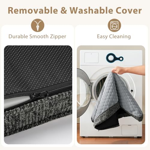 JOEJOY XL Dog Beds Large Sized Dog, Orthopedic Big Dogs Crate Bed with Washable Removable Cover, Extra Thick Egg-Crate Memory Foam Pet Beds up to 80 lbs, Light Grey, 41"x27" - Image 6