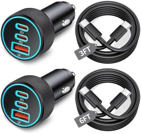 USB C Car Charger, 3-Port 67W Cigarette Lighter USB Charger Adapter, 2 Pack by KENHAO