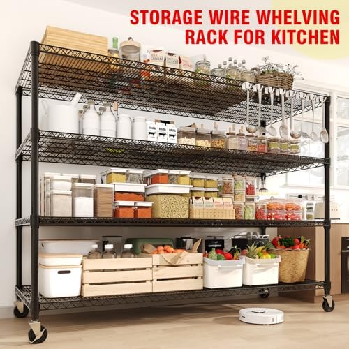 73.8" H Storage Shelves 4-Tiers Heavy Duty Shelving Unit with Wheels, 2640LBS Garage Shelving for Pantry Garage Kitchen Home Commercial, 73.8" H x 59" W x 23.9" D - Image 5