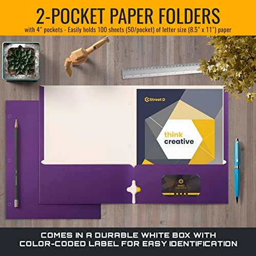 Better Office Products Two Pocket Portfolio Folders, 50-Pack, Purple, Letter Size Paper Folders, 50 Pieces, Purple - Image 3