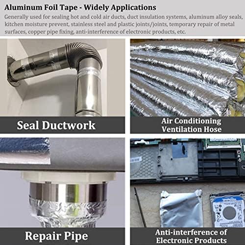 2PCS Premium Aluminum Foil Duct Tape, Silver Metal HVAC Tapes (2" x65Feet,3.9mil) with Adhesive Backing, High Temperature Heavy Duty Insulation Tape for Air Ductwork, Dryer Vents, Sealing & Patching - Image 4