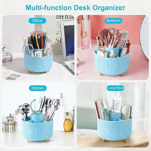 360 Rotating Multipurpose Organizer - Cute Rotating Pen Holder with, 12Pcs Desk Organizers and Accessories, Art Supply Storage Box Caddy for Office, Home(Blue) - Image 5