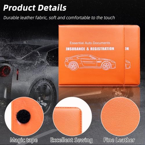 Ziciner Car Registration Insurance Holder, 2Pack Essential Auto Card Document Glove Box Organizer with Touch Fastener, Vehicle Interior Accessories Perfect for Most Car, Truck, SUV (Orange/Big Car) - Image 3