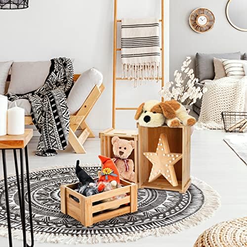 Lawei Set of 3 Bamboo Nesting Crates with Handles, Rustic Decorative Storage Container Box, Crate Box for Display, Farmhouse Bamboo Basket Bins for Fruit, Vegetable, Kitchen, Office, Bedroom, Closet - Image 5
