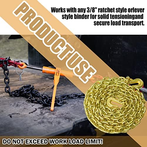 G80 Transport Binder Chain 5/16 Inch x 20 Foot | Tow Chain with Clevis Grab Hooks | 4,900 lbs Safe Working Load | Heavy Duty Chain for Transporting Towing (5/16'' x 20FT (Yellow Zinc)) - Image 2