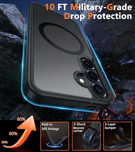 FNTCASE for Samsung Galaxy S25 Case: for Galaxy S24 Cases Magnetic Military Grade Drop Protection Translucent Cell Phone Cover - Slim Durable Shockproof Protective Bumper Cases- 6.2 inches (Black) - Image 4