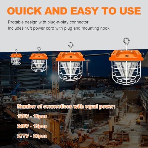 NS LED Temporary Work Light 100W 15000LM 5000K Daylight White, Portable Hanging Construction Light with Hook, Linkable High Bay Job Site Lighting, IP65 Waterproof for Indoor Outdoor Workshop Area - Image 3