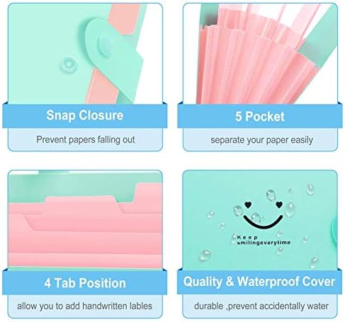 SKYDUE Expanding File Folders with 5 Pockets, Accordion File Organizer with 32 Labels, Portable Document Paper Organizer, Filing Folders, Letter / A4 Size, Pack of 4 - Image 6
