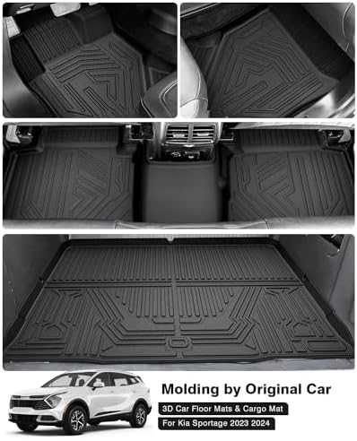 Powerty Floor Mats Cargo Liner for 2023-2025 Kia Sportage Gas Model Only All Weather 3D TPE Anti-Slip Car Protection, 1st & 2nd Row Set with Rear Cargo Mat Accessories - Image 2