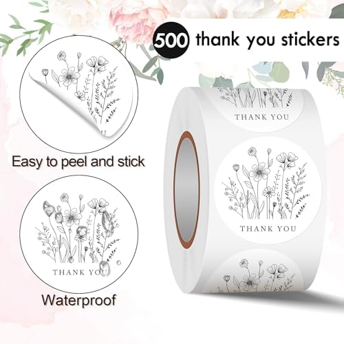 Heyfibro 500 PCS 1.5 Inch Thank You Stickers for Small Business, Baking, Gifts, Envelopes, Weddings(Line Flowers 1) - Image 3