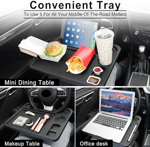 JUSTTOP 4 In 1 Car Steering Wheel Desk for Laptop,Versatile Upgraded Car Seat Tray, Spacious Steering Wheel Table With Tablet Holder and Dual Sauce Racks,Steering Wheel Under Table Console (Large) - Image 5