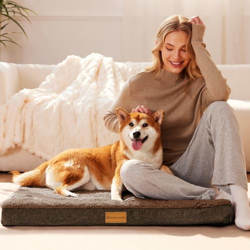 Patas Lague Orthopedic Large Dog Bed Washable Pet Sofa Mat 36''X24'' Brown - Image 2