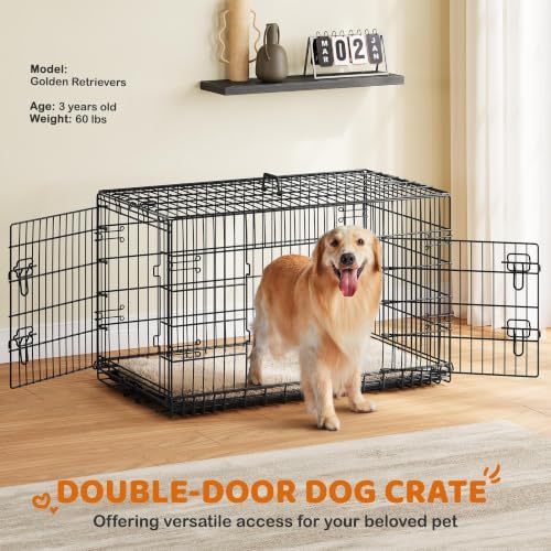 Yaheetech 42inch Double Door Dog Crate w/Divider, Collapsible Metal Kennel - Image 2