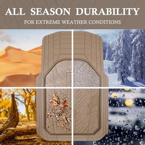 CAR PASS Floor Mats for Cars M-L Size, Heavy Duty Rubber Floor Mats with Trunk Cargo Liner, Universal Trim-to Fit Automotive Floor mats for Truck Van SUV Waterproof All Weather Car Mats All Beige - Image 4
