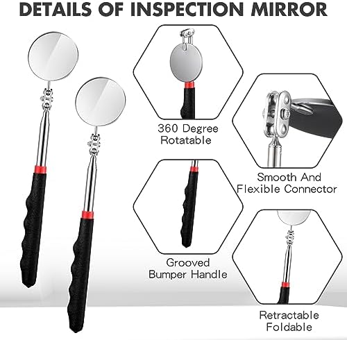 Copkim 2 Pcs Telescoping Inspection Mirror Mechanics Mirror,50mm,Black - Image 3