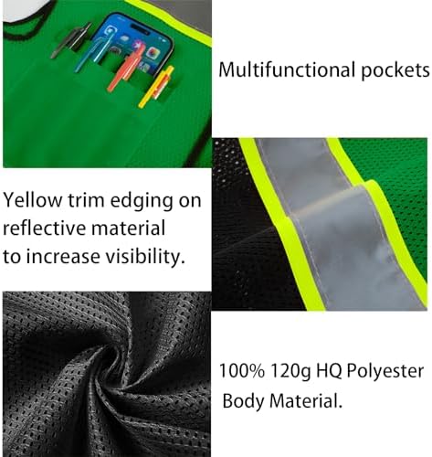 Safety Vest Customize Logo with 5 Pockets & Zipper Reflective High Visibility Vest Class 2 Outdoor Workwear - Image 3