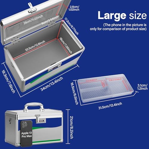 Medicine Lock Box with Combination Lock - 13.4 x 7.6 x 8.2 Inches - First Aid Safe Medication Storage Box, Medications and Personal Items, Safe Boxes for Home and Outdoor - Silver - Image 2
