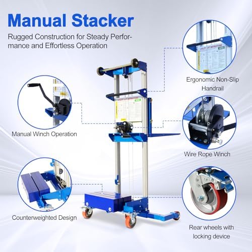 Material Lift Winch Stacker, 400 lbs Capacity, 122" Lift Height, Counterbalance Straddle Hand Winch Lift Truck, Material Lifts for Warehouse, Factory, Library, 46"L x 43"W - Image 4