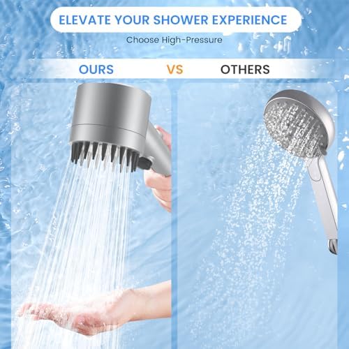 Filtered Shower Head with Handheld, High Pressure Water Flow and Multiple Spray Modes Shower Head with Filter, Power Wash for Hard Water, Showerhead with ON/OFF Switch for Pets Bath (Silver) - Image 2