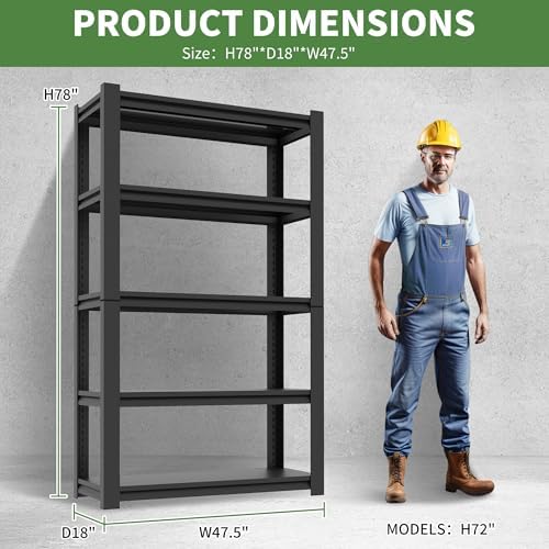 72" H Garage Shelving, Garage Shelves Heavy Duty, 5 Tier Adjustable Garage Storage Shelves for Warehouse, Basement, Workshop, Kitchen, Require Assembly, 16''D*36''W*72''H, Black - Image 3