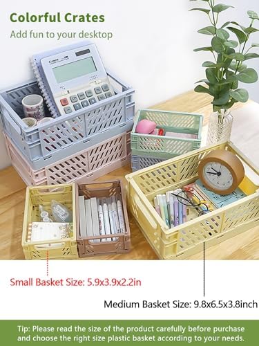 4 Pack Mini Foldable Plastic Small Baskets for Organizing and Storage, Collapsible Storage Crate for Home Bedroom Office Classroom Drawer Organizers (5.9x3.9x2.2in) Mini Size - Image 5