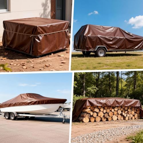 Winpull Tarp 20x20FT, 16 Mil Heavy Duty Waterproof Tarp, Large Multipurpose Cover with Brass Grommets and Reinforced Edges, UV Resistant Thick Poly Tarps for Pool Car Tent Brown - Image 7