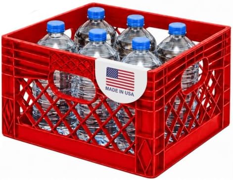 EconoHome Milk Crate - Stackable Storage Crate with Built-In Handles - Heavy Duty Plastic Material - Ventilated Organizer Bin for Garage, Pantry, Classroom, Office & Moving - Red, 13x13x11, 1-Pack by EconoHome