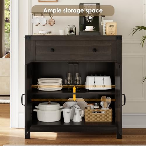 HOSTACK Kitchen Storage Cabinet, Farmhouse Coffee Bar Cabinet, Dark Brown - Image 5
