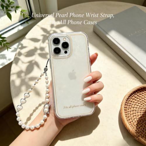 Phone Charm Beaded Strap Cute Cell Phone Wrist Straps String Accessories Hand Aesthetic Lanyard Wristlet Chain for iPhone 17 Pro Camera Case AirPods Bags Keychains Women Girls Classic Pearl - Image 3