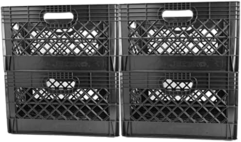 JEZERO 24 Quart 4-Pack Heavy Duty Plastic Crate | Stackable Multi-Purpose Storage Bin for Garage, Home, Office, Groceries, Outdoor, Camping & Kayaking | Black Utility Tote, 19" x 13" x 11" by Jezero