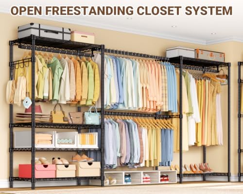 Clothing Rack for Hanging Clothes: Heavy Duty Clothes Rack, 71.5-91" W Expandable Large Closet Storage System with Shelves, 1280 lbs Freestanding Modular Wardrobe Organizer, Black, 4PCS - Image 3