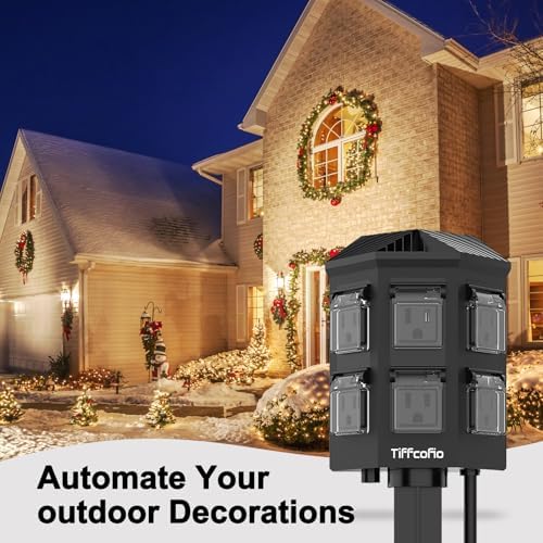 TiFFCOFiO Outdoor Power Strip Timer, Dusk to Dawn Light Sensor Countdown, 25 Feet Extension Cord Waterproof, 6 Grounded Outlets for Halloween and Christmas Decorations, ETL Listed (25 FT) - Image 7