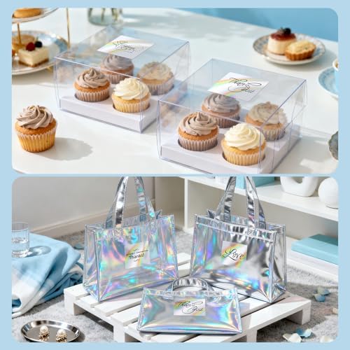 2 INCH Square Holographic Thermal Sticker Labels, with Rainbow Wave and Glitter Deign, Suitable for Tags, Custom DIY Logo Applications, Waterproof and Tear-Resistant, 200 Labels, Silver - Image 5
