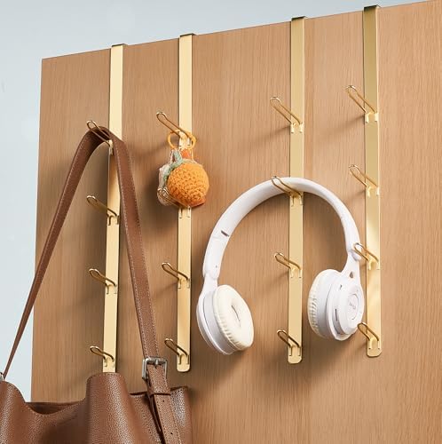 niffgaff Over Door Towel Hooks: Bathroom Rack Hanger for Towels, Overdoor Coat Rack Hanging for Clothes Organizer, Gold, 4 PCS by niffgaff