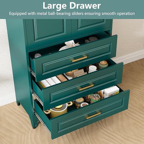 Polup 75" Metal Storage Cabinet, Kitchen Pantry Cabinet with 3 Drawers - Image 4