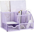 Annova Mesh Desk Organizer Office with 7 Compartments + Drawer/Desk Tidy Candy/Pen Holder/Multifunctional Organizer (Light Purple) by LivingNecessities