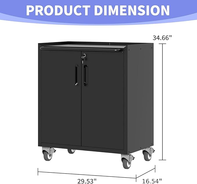 Metal Garage Storage Cabinet on Wheels, Lockable Rolling Tool Cabinet - Image 3