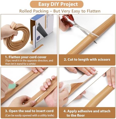 Floor Cord Cover 6ft, Cord Hider Floor Gray Wood, Cable Management Prevent Trips, Cable Cover Wire Covers for Electric Power Cords, Wire Protector Cavity W0.47in x H0.28in Grey - Image 5