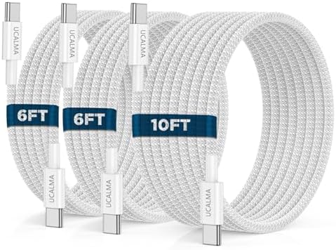 UCALMA USB C to USB C Cable [6FT+6FT+10FT] 3Pack 60W Long iPhone 17 16 15 Charger Cord Type C to C Cable Fast Charging for Apple iPhone 17 16 15 Pro Max Plus/MacBook Air/iPad Air/Samsung Galaxy by UCALMA