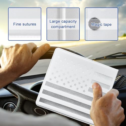 Ziciner Car Registration Insurance Holder, 2Pack Essential Auto Card Document Glove Box Organizer with Touch Fastener, Vehicle Interior Accessories Perfect for Most Car, Truck, SUV (White/Back Flag) - Image 3