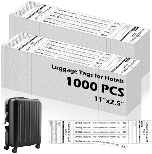 1000 PCS Hotel Luggage Tags Bulk with 5 Matching Numbered Labels Paper Baggage Claim Check Tags with White String &Marker Black Luggage Claim Tickets Coat Check Tickets for Cruise Hotel Baggage Suitca by SKLENICE
