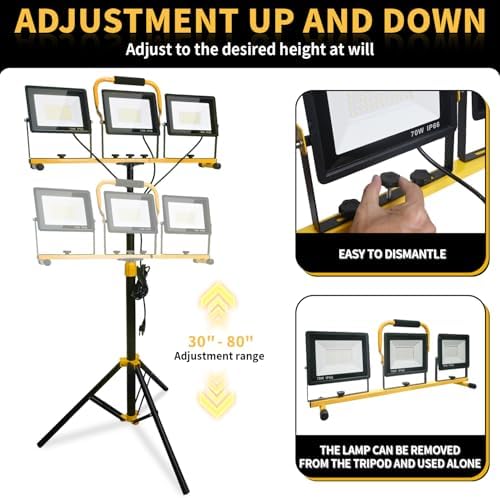 21000-Lumen LED Work Light with Stand for Job Site Garage, Black - Image 2