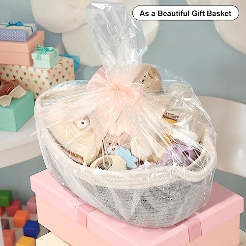 4 Pack Small Woven Basket with Handles, Cotton Rope Room Shelf Storage Basket, Cute Baby Gift Basket for Nursery, Bedroom - Cat Dog Toys Basket, Empty Decorative Gift Chest Box, All 12"x 8"x 5",Grey - Image 2